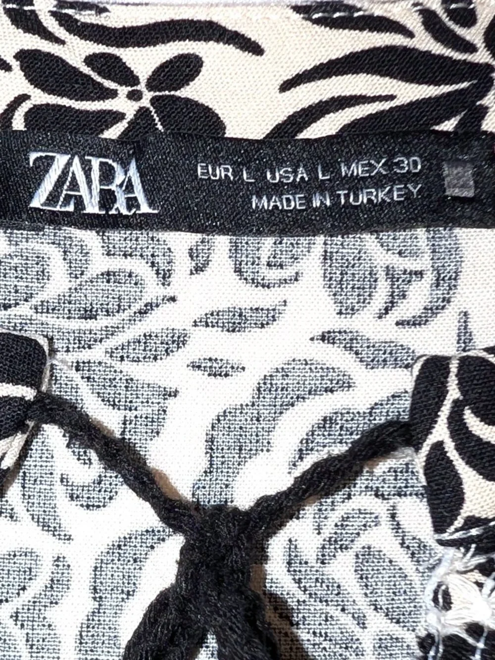 Zara | Linen Blend Floral Print Belted Romper with Tassels | Size	Large